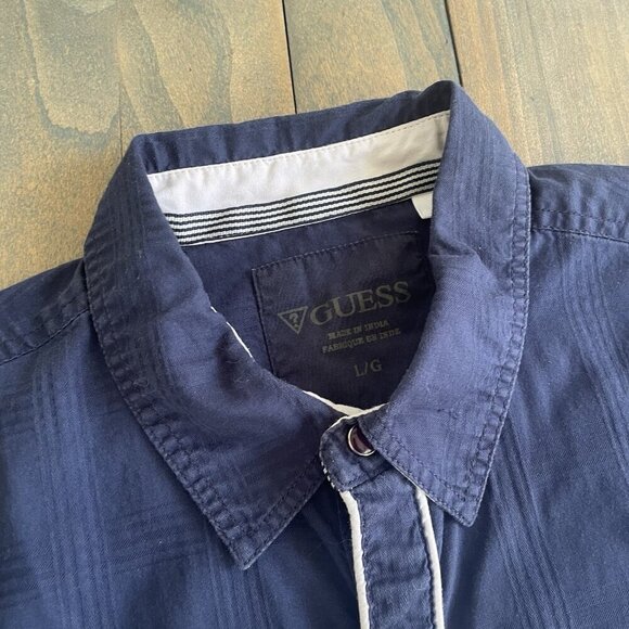 Guess Jeans Blue Short Sleeve Button Camp Western Shirt Slim Fit Mens Large (H6) - Picture 4 of 10